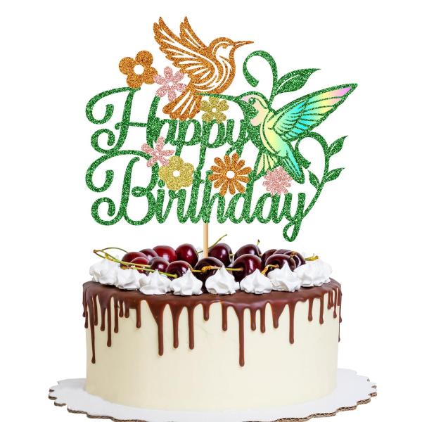 YQLXDHBD グリッター ハチドリ 誕生日ケーキトッパー、ハチドリパーティーケーキトッパー、ハチ...