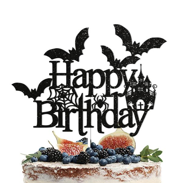 バットハッピーバースデーケーキトッパー - ハロウィーンの誕生日ケーキデコレーション、不気味なお化け...