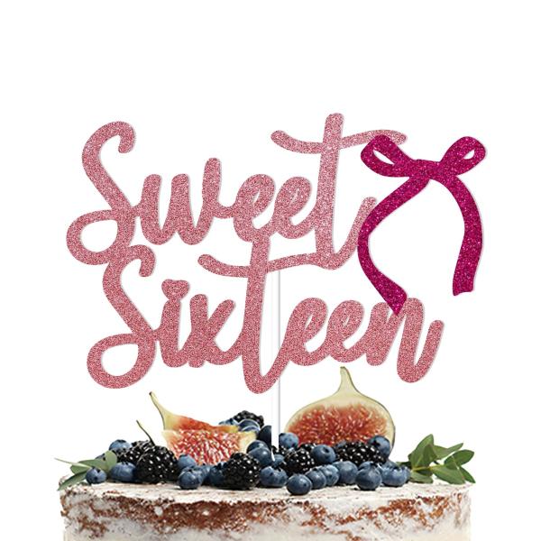 Sweet Sixteen ケーキトッパー - コケット 16歳の誕生日デコレーション、蝶結び Ha...