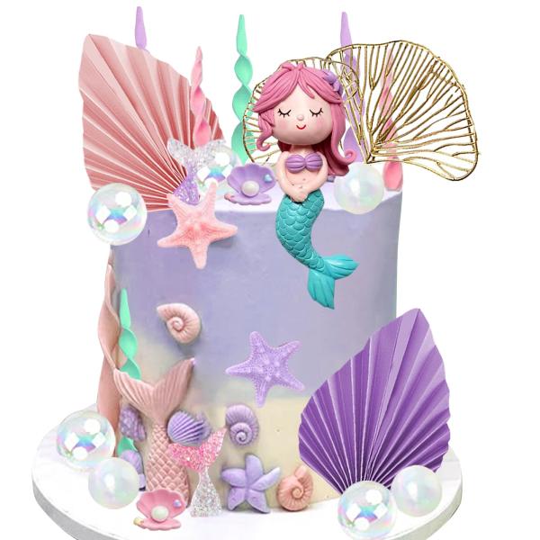 マーメイドケーキトッパー 海底 マーメイドテール ケーキ デコレーション 誕生日 ベビーシャワー パ...