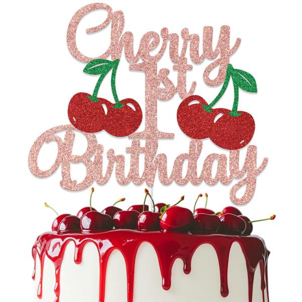 Cherry 1st Birthday ケーキトッパー ベビーシャワー チェリーテーマ 1歳の誕生日...