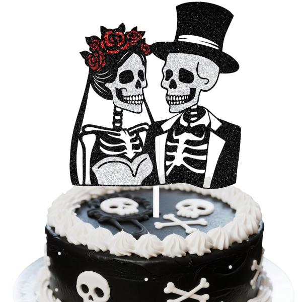 キラキラ ハロウィン ウェディング ケーキ トッパー、花嫁または死ぬ頭蓋骨 シルエット パーティー ...