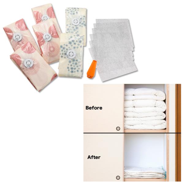 【新品未使用】簡単＆スピード圧縮！ 老舗メーカーがこだわった 北欧風デザイン 消臭ふとん圧縮袋 6枚...