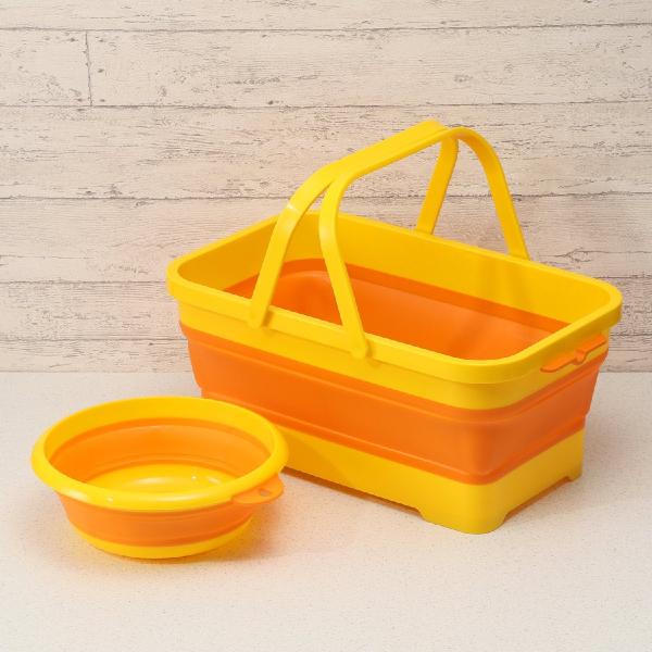 【新品未使用】Hi-bec ハイ・ベック 抗菌加工 折りたたみ洗濯桶セット オレンジイエロー 手洗い...