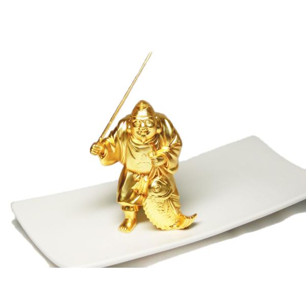 【日本製】好運呼び込む 純金メッキ 恵比寿 ( 24K メッキ ) 寿台座 付 仏像 七福神の置物 ...