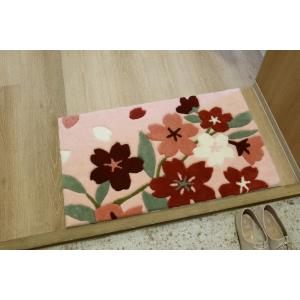 ふっくら ピンク 花柄 玄関マット かわいい カービング　高級感約45×75cm