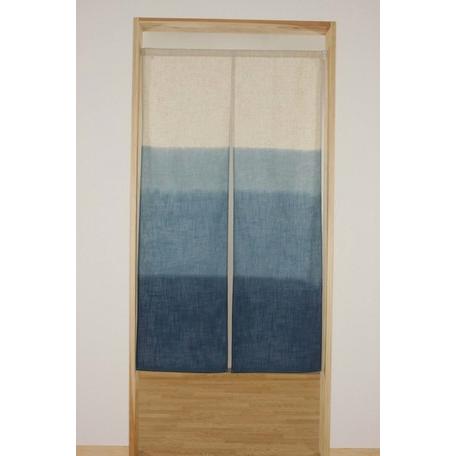 麻の入った生地に手捺染でプリントしたのれん：だんぼかし柄 藍色     ８５ｘ１５０