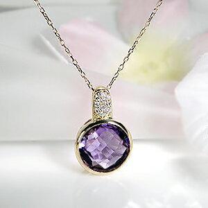 K18 YG アメジスト ダイヤモンド ネックレス18金 イエローゴールド