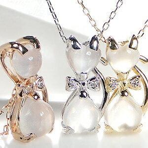 ゴールド キャット ダイヤモンド ネックレス ムーンストーン ダイヤ 