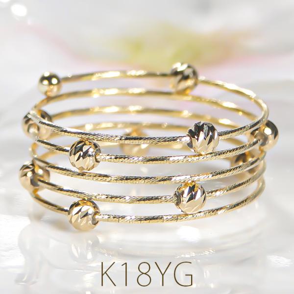 K18YG 5連 ワイヤーミラーボール フリー リング 送料無料 18金 K18 ゴールド 5連 ス...