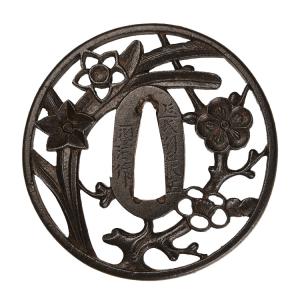 【 肥後 左右海鼠透鍔 】 鍔 鐔 刀装具 日本刀 江戸時代 骨董 アンティーク 鍔・鐔 古甲冑師 左右海鼠透鍔【保存刀装具】刀装具 日本刀 刀剣