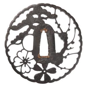 鍔 t-147 雁繋透鐔（尾張）（特別貴重刀装具） 鉄地 鍔・刀装具 : 日本