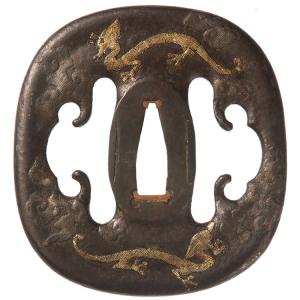 刀装具 m-71 目貫 加賀金工 糸巻の図 赤銅地金色絵 鍔・刀装具 : 日本