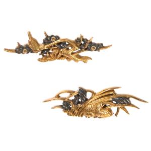 刀装具 m-5 目貫 楠木正成・正行別れの図 赤銅金色絵 鍔・刀装具