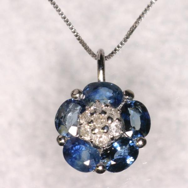 A-25  18金 K18WG サファイアの花のペンダント / ペンダントトップ＆チェーン