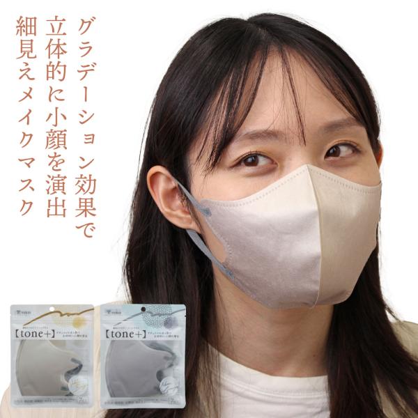 ヨコイ 細見えマスク【tone＋】 7枚入り 小顔効果 メイクマスク ベージュ グレー