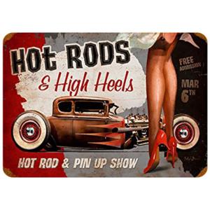 Hot Rods　ホットロッズとハイヒール アメ車 レトロ調　メタルサイン　アメリカ雑貨　ブリキ看板...