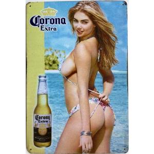 コロナ・エキストラ 　 Corona Extra　ビール　セクシーガール　美女 アメリカ雑貨　★レトロ調★メタルサイン　ブリキ看板　20cm*30cm｜EIWAヤフー店