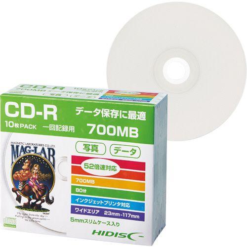 データ用CD?R　700MB　52倍速　ホワイトワイドプリンタブル　5mmスリムケース　1パック(1...