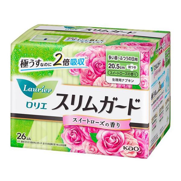 花王　ロリエ　スリムガード　ローズの香り　多い昼-ふつうの日用羽つき　26コ入【イージャパンモール】