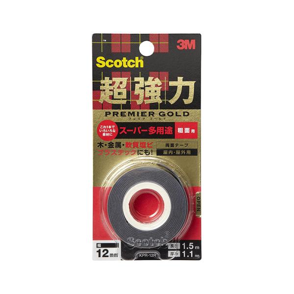 3M スコッチ 超強力両面テープ プレミアゴールド スーパー多用途 粗面用 12mm×1.5m KP...