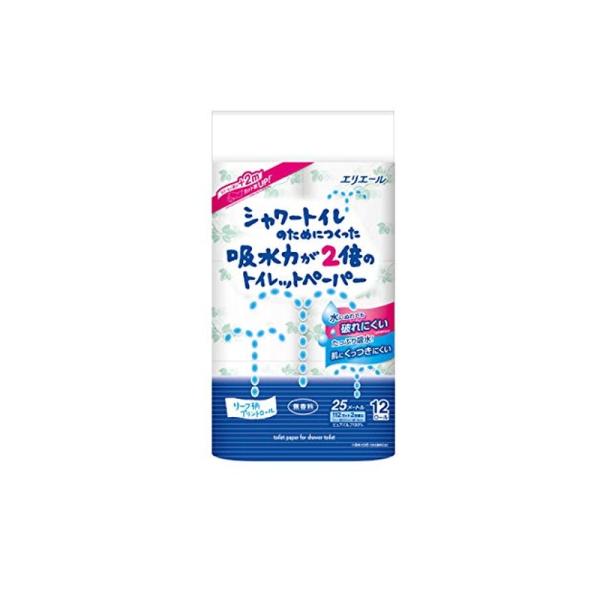 エリエール シャワートイレのためにつくった吸水力が2倍のトイレットペーパー 25m×12ロール ダブ...