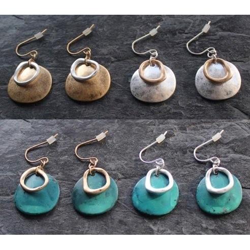 ピアス　アンティーク　ゴールド　シルバー　ターコイズ　サークル　プレート　プレゼント　レディース