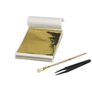 KiloNext 金箔 フェイク ゴールド シート アート 装飾用 9cm×9cm 100枚入り 静電気防止 ピンセット 筆 付き セット