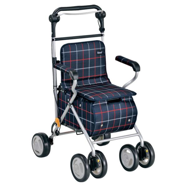 テイコブ 座れる スタンダードタイプ シルバーカー 格子紺 ST07 幸和製作所 大容量 ボックスタ...