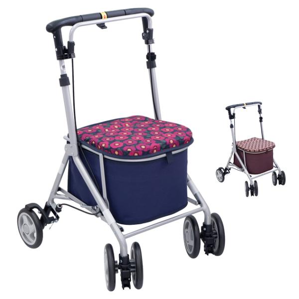 シルバーカー 座れる カゴマート カメリア Gブラウン 島製作所 (おしゃれ ミドルタイプ カゴ置き...