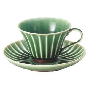 コーヒー碗皿 かすみ 緑 容量 160cc カップ＆ソーサー 国産 業務用 食器 食洗機対応 レンジ対応 美濃焼｜ekisaito