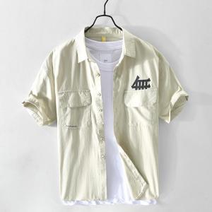 シャツ 半袖 メンズ ワークシャツ 個性 無地 アメカジ ストリート ゆったり スタイリッシュ 白シャツ 羽織り トップスの商品画像