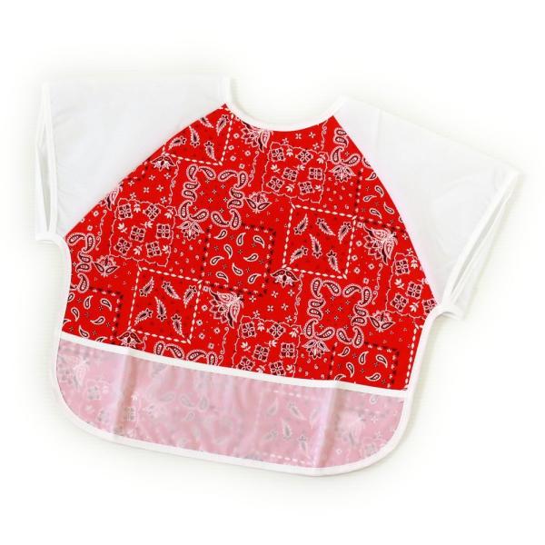 ベビー お食事エプロン 半袖 バンダナ柄（レッド）日本製