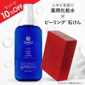 ニキビ ニキビケア 肌荒れ 薬用化粧水 医薬部外品 デアウ DeAU アクネスキンローション 145mL スプレータイプ +  ピールソープ AHA 100g ピーリング石鹸｜ekuserennto