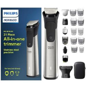 NEW Philips Norelco Multigroom Series 9000-21 piece Mens Grooming Kit for beard body face nose ear hair trimmer w/premium storage case MG9510/60の商品画像