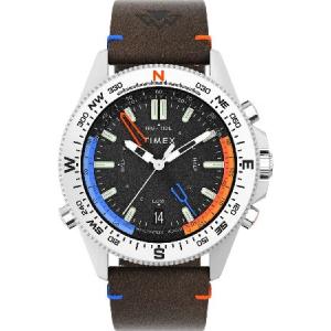 Timex メンズ Expedition North Tide-Temp-Compass 43mm 腕時計 - ブラウンストラップ ブラックダイヤル ステンレススチールケース ブラウン One Size 43mm Eの商品画像