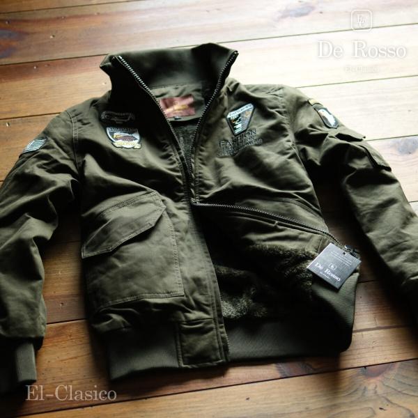 最高峰■イタリア*De Rosso*メンズ ボア付 豪華刺繍 フライトジャケット 緑/MA-1 ■ ...