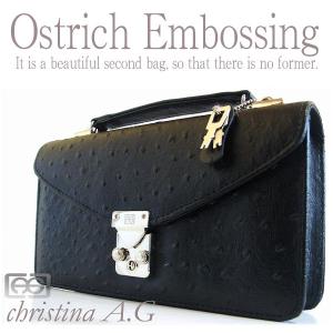 クラッチバッグ オーストリッチ型押しレザーセカンドバッグ メンズ