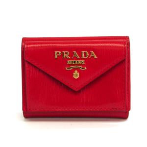 プラダ 1MH021 レディース レザー 財布（三つ折り） レッド｜elady-ys