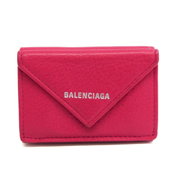 バレンシアガ ペーパーミニ 391446 レディース レザー 財布（三つ折り） ピンク