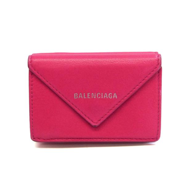 バレンシアガ ペーパー ミニウォレット 391446 レディース レザー 財布（三つ折り） ピンク