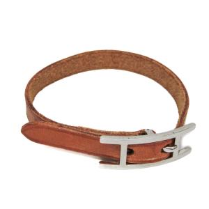 エルメス(Hermes) アピ レザー,メタル バングル ブラウン,シルバー