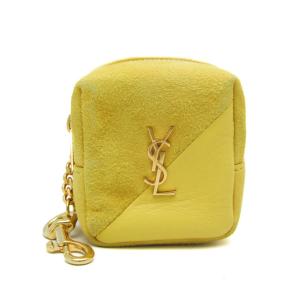 イヴ・サンローラン(Yves Saint Laurent) レザー バッグチャーム イエロー 小物入れ ミニポーチ キューブ