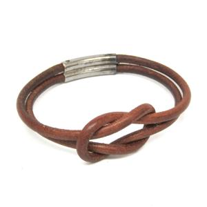 エルメス(Hermes) ヘラクリード レザー,メタル バングル シルバー,ブラウン