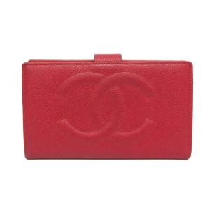 シャネル(Chanel) ココマーク レディース キャビアスキン ラムスキン 長財布(二つ折り) レッド