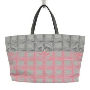 シャネル(Chanel) ニュートラベルライン レディース ナイロンキャンバス トートバッグ グレー,ピンク