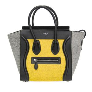 セリーヌ(Celine) ラゲージ マイクロショッパー レディース レザー,フェルト ハンドバッグ ブラック,グレー,イエロー