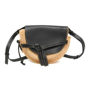 ロエベ(Loewe) ゲート クロスボディバッグ レディース ラフィア,レザー ショルダーバッグ ブラック,ライトベージュ