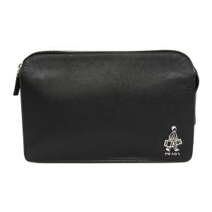 プラダ(Prada) サフィアーノ TRAVEL ポーター柄 VR0056 メンズ レザー クラッチバッグ,ポーチ ブラック
