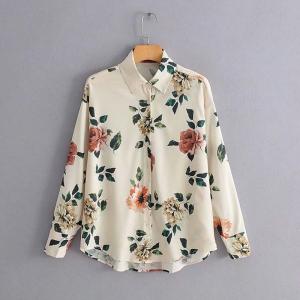 レディーストップス シャツ ブラウス 花柄 バラ柄プリント 長袖 XS S M L